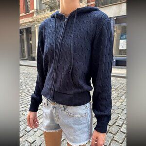 New Brandy Melville navy blue Ayla cable knit hoodie sweater